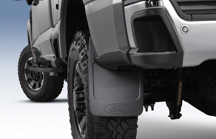SUPER DUTY 2023-2027 SPLASH GUARDS - MOLDED, REAR (SRW) PAIR WITH FORD OVAL, BLACK, FOR VEHICLES WITHOUT WHEEL-LIP MOLDI