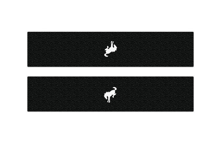 BRONCO 2021-2027 DOOR SILL PROTECTOR KIT BY TUFSKINZ, BUCKING BRONCO LOGO, 3-DOOR