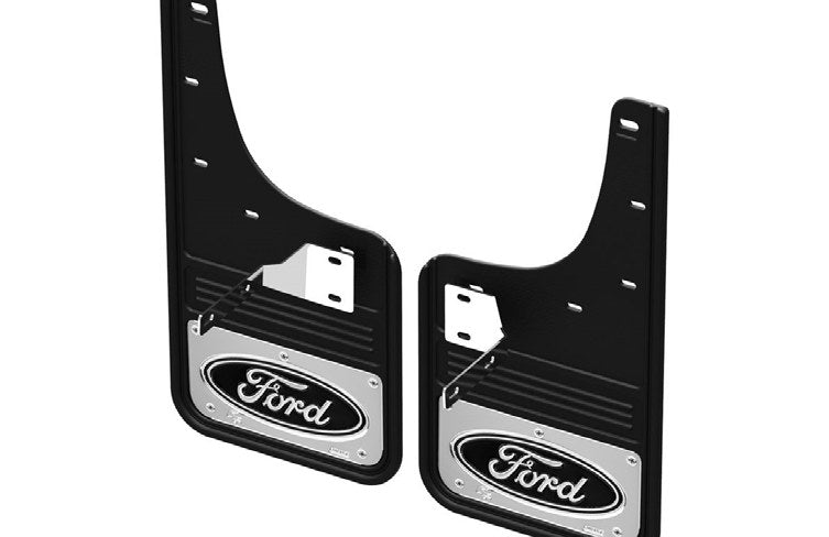 SUPER DUTY 2023-2027 SPLASH GUARDS - GATORBACK BY TRUCK HARDWARE, FRONT PAIR, FORD OVAL STAINLESS