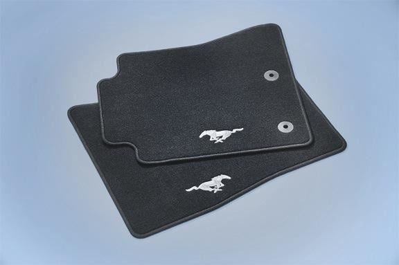 MUSTANG 2015-2023 FRONT CARPET FLOOR MATS — SILVER PONY LOGO