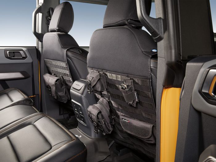 BRONCO 2021-2026 NEOPRENE SEAT COVERS BY COVERKING — FRONT WITH MOLLE STRAPS, BLACK, 4-DOOR