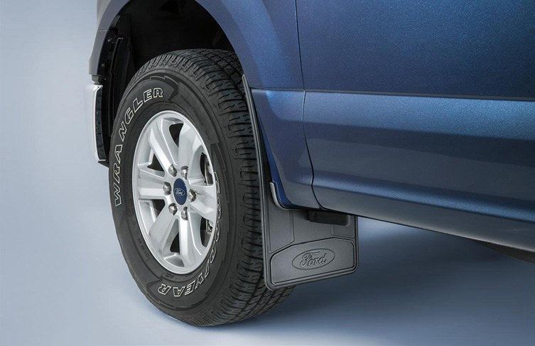 F-150 2020-2027 SPLASH GUARDS - HEAVY-DUTY, BLACK, FRONT PAIR, WITH FORD OVAL LOGO