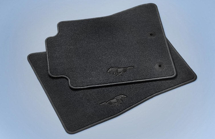 MUSTANG 2020-2027 FLOOR MATS - CARPETED, BLACK, 2-PIECE SET, WITH BLACK PONY LOGO