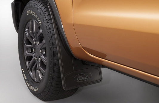 RANGER 2020-2027 SPLASH GUARD - HEAVY DUTY (FLAT), FRONT PAIR, BLACK WITH FORD LOGO