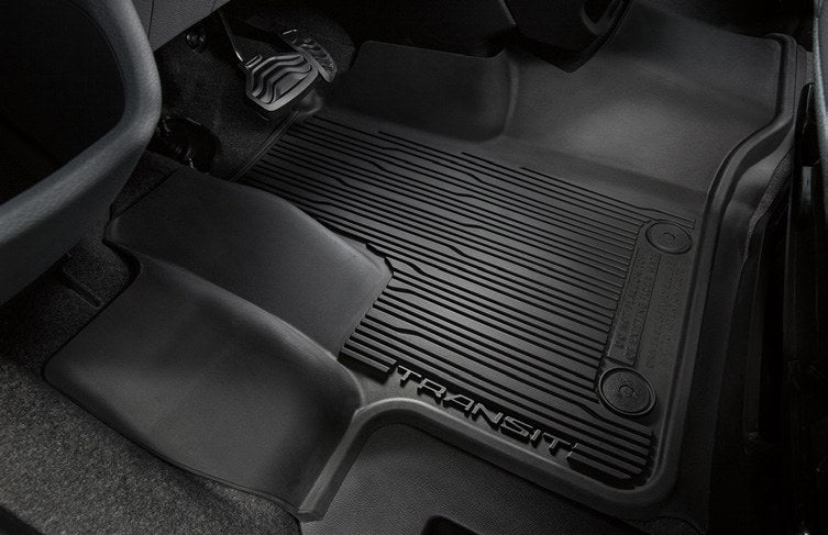 TRANSIT 2020-2027 FLOOR LINER - TRAY STYLE, 2-PIECE FRONT, BLACK, FOR USE WITH VINYL FLOORING