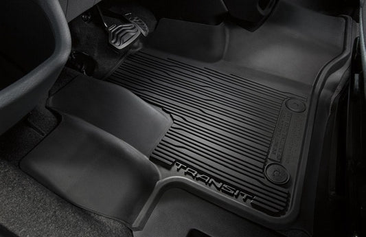 TRANSIT 2020-2027 FLOOR LINER - TRAY STYLE, 2-PIECE FRONT, BLACK, FOR USE WITH VINYL FLOORING