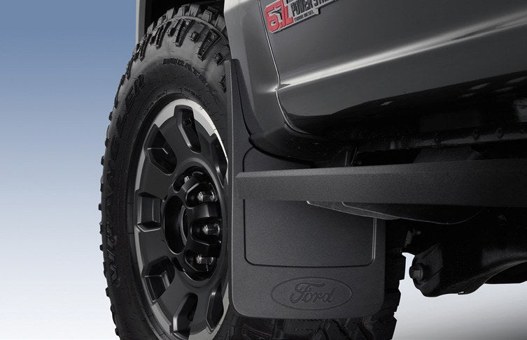 SUPER DUTY 2023-2027 SPLASH GUARDS - MOLDED, FRONT PAIR WITH FORD OVAL, BLACK, FOR VEHICLES WITHOUT WHEEL-LIP MOLDING ON