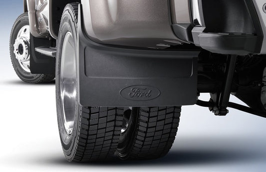 SUPER DUTY 2023-2027 SPLASH GUARDS - MOLDED, REAR (DRW) PAIR WITH FORD OVAL, BLACK, WITHOUT WHEEL LIP MOLDING ONLY