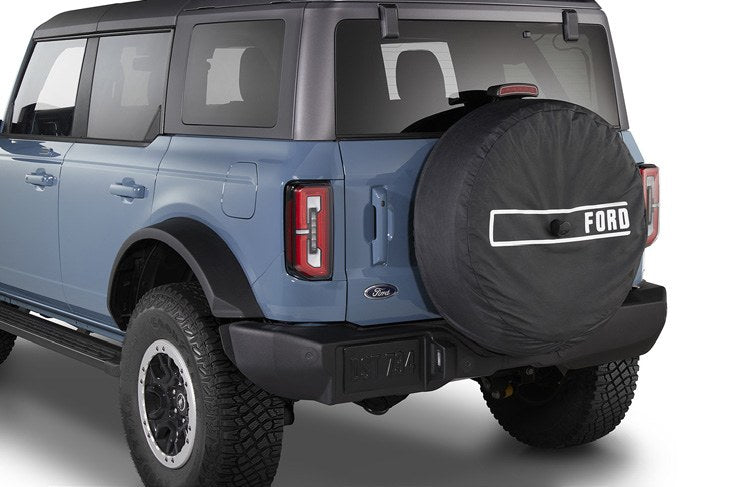 BRONCO 2021-2027 SPARE TIRE COVER - FORD TG STAMPING, OPAQUE WHITE INK, FOR 33 INCH TIRE