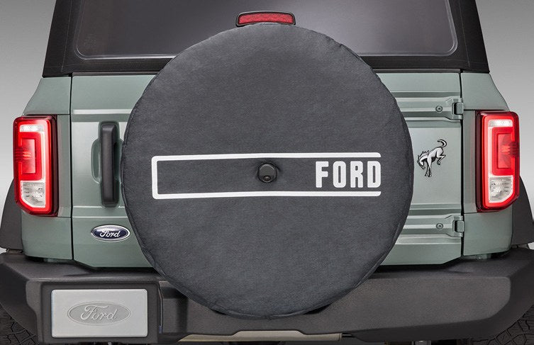 BRONCO 2021-2027 SPARE TIRE COVER - FORD TG STAMPING, OPAQUE WHITE INK, FOR 35 INCH TIRE