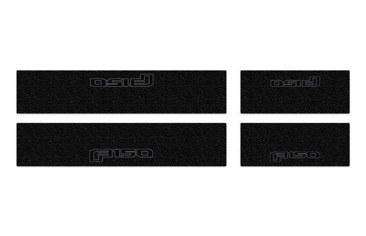 F-150 2021-2027 DOOR SILL KIT BY TUFSKINZ (GRAY LETTERING ON BLACK TEXTURE) FOR F-150