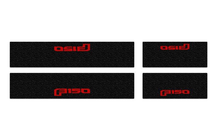 F-150 2021-2027 DOOR SILL KIT BY TUFSKINZ (RED LETTERING ON BLACK TEXTURE) FOR F-150
