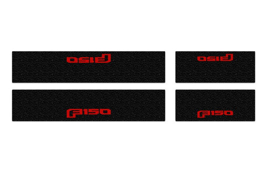 F-150 2021-2027 DOOR SILL KIT BY TUFSKINZ (RED LETTERING ON BLACK TEXTURE) FOR F-150