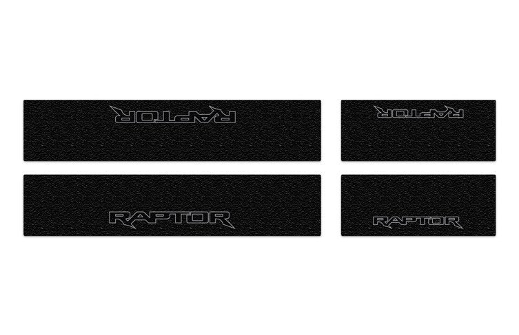 F-150 2021-2027 DOOR SILL KIT BY TUFSKINZ (GRAY LETTERING ON BLACK TEXTURE) FOR F-150 RAPTOR