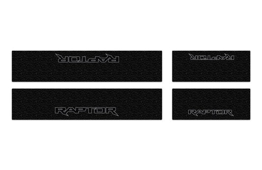 F-150 2021-2027 DOOR SILL KIT BY TUFSKINZ (GRAY LETTERING ON BLACK TEXTURE) FOR F-150 RAPTOR