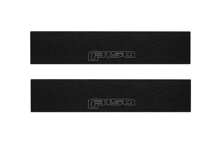 F-150 2021-2027 DOOR SILL PLATES BY TUFSKINZ - GRAY F-150 LETTERS ON TEXTURED BLACK PLATE, FOR REGULAR CAB AND SUPERCAB