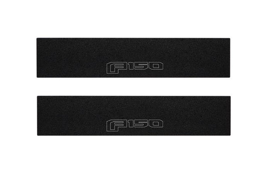 F-150 2021-2027 DOOR SILL PLATES BY TUFSKINZ - GRAY F-150 LETTERS ON TEXTURED BLACK PLATE, FOR REGULAR CAB AND SUPERCAB