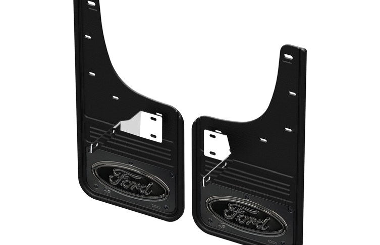 SUPER DUTY 2023-2027 SPLASH GUARDS - GATORBACK BY TRUCK HARDWARE, FRONT PAIR, GUNMETAL FORD OVAL W/BLACK DECAL