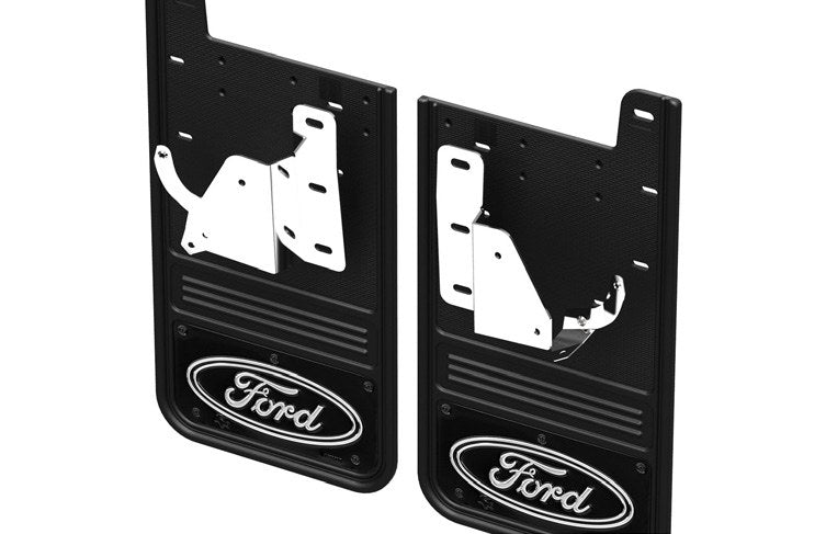 SUPER DUTY 2023-2027 SPLASH GUARDS - GATORBACK BY TRUCK HARDWARE, REAR PAIR, FORD OVAL BLACK