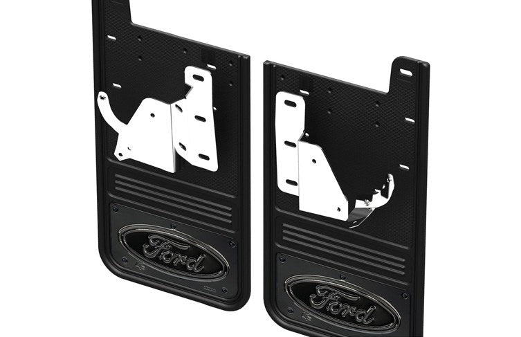 SUPER DUTY 2023-2027 SPLASH GUARDS - GATORBACK BY TRUCK HARDWARE, REAR PAIR, FORD OVAL GUNMETAL
