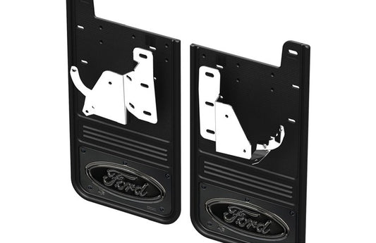 SUPER DUTY 2023-2027 SPLASH GUARDS - GATORBACK BY TRUCK HARDWARE, REAR PAIR, FORD OVAL GUNMETAL