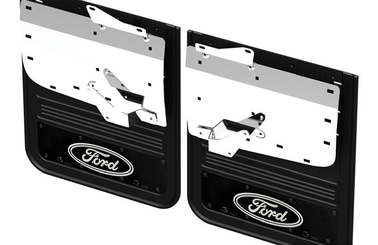 SUPER DUTY 2023-2027 SPLASH GUARDS - GATORBACK BY TRUCK HARDWARE, REAR PAIR, DRW W/BLACK FORD OVAL AND BLACK SURROUND