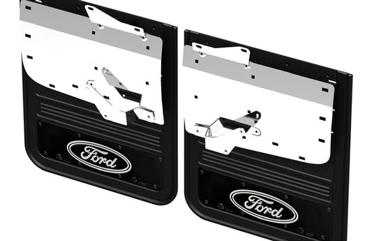 SUPER DUTY 2023-2027 SPLASH GUARDS - GATORBACK BY TRUCK HARDWARE, REAR PAIR, DRW W/BLACK FORD OVAL AND BLACK SURROUND