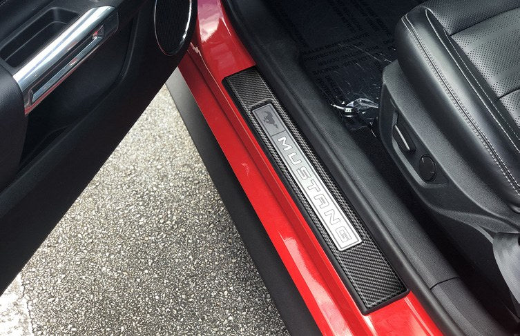 MUSTANG 2024-2027 DOOR SILL PLATES, CARBON-FIBER LOOK BY TUFSKINZ