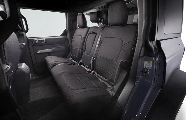 BRONCO 2021-2027 SEAT COVERS - WITH ARMREST AND CUP HOLDER, NEOPRENE BY COVERKING, REAR, BLACK, FOR 4 DOOR