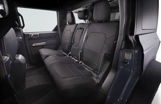 BRONCO 2021-2027 SEAT COVERS - WITH ARMREST AND CUP HOLDER, NEOPRENE BY COVERKING, REAR, BLACK, FOR 4 DOOR