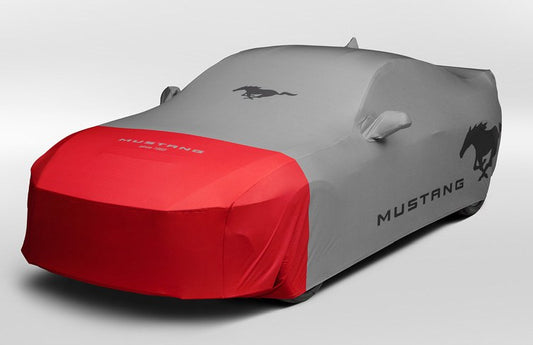 MUSTANG 2024-2027 FULL VEHICLE COVER - INDOOR COVER FOR GT COUPE WITH PERFORMANCE PACK PEDESTAL/HIGH SPOILER, GRAY WITH 