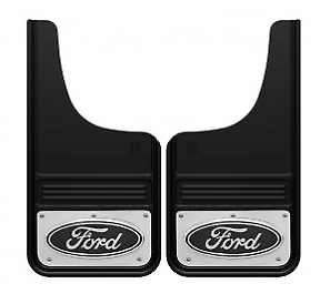SUPER DUTY 2017-2022 GATORBACK SPLASH GUARDS — FRONT PAIR, FORD OVAL STAINLESS