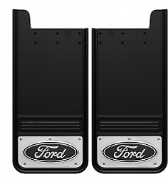 SUPER DUTY 2017-2022 GATORBACK SPLASH GUARDS — REAR PAIR, FORD OVAL STAINLESS