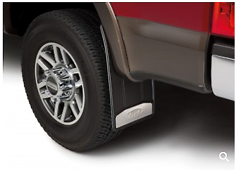 F-150 2015-2022 & SUPER DUTY 2017-2022 HEAVY DUTY SPLASH GUARDS — REAR, BLACK WITH STAINLESS INSERT