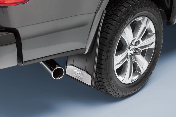SUPER DUTY 2017-2026 PREMIUM FLAT SPLASH GUARDS — FRONT PAIR, STAINLESS INSERT